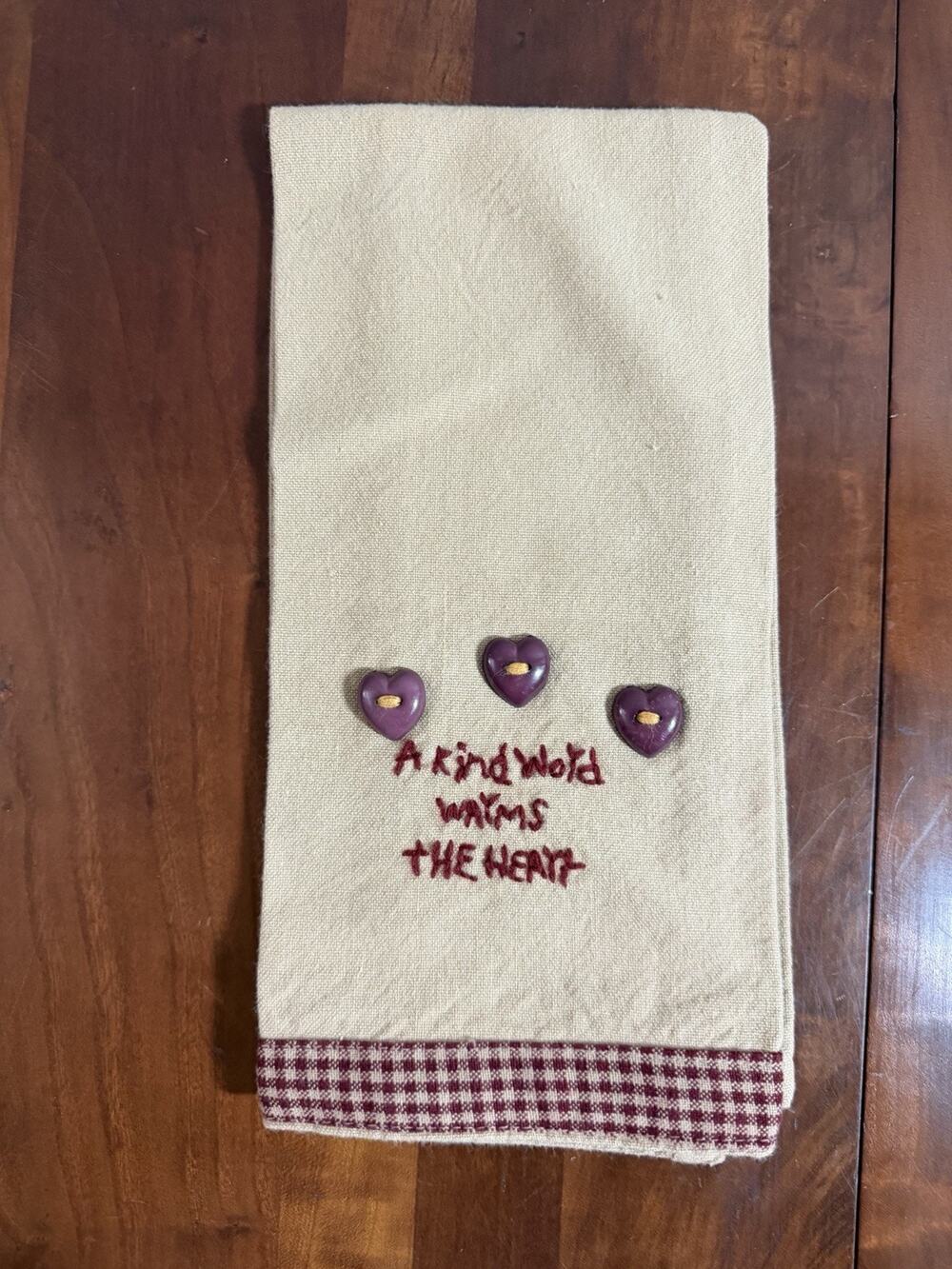 A Kind Word Warms The Heart Tan Red Checkered Tea Towel Decor Accent Folksy